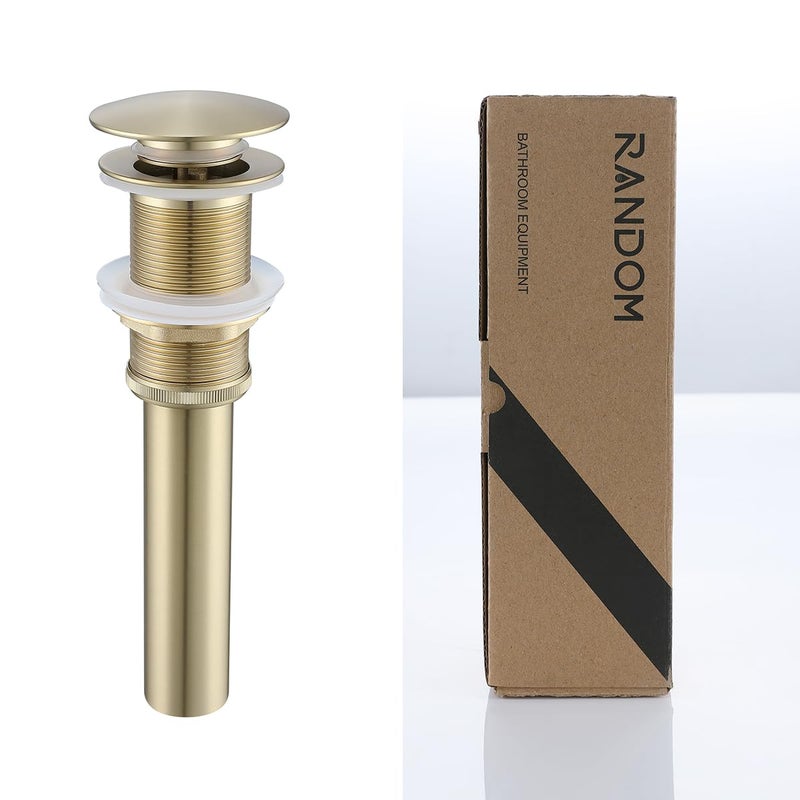 RANDOM Brushed Gold Sink Drain Stopper Without Overflow Bathroom Pop Up Drain Faucet Assembly Stopper for Vessel Vanity Sink Solid Brass RD83001BG. - Image 1